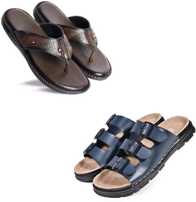 Walkivo Men Sandals(Brown, Blue , 7)