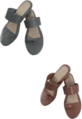 Goraiya Women Heels(Grey, Pink , 7)