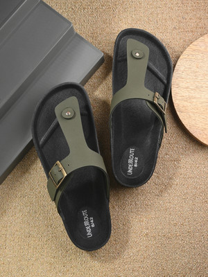UNDERROUTE Stylish Dual Strap Buckle Design Men Sandals(Olive , 6)