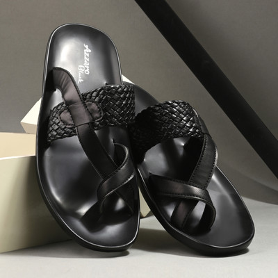 Azzaro Black Men Sandals(Black , 9)