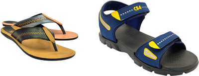 Classica Men Sandals(Blue, Yellow, Tan , 9)