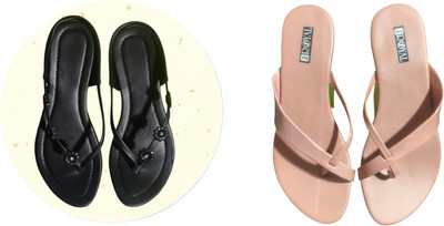 Nicesteps Women Flats(Beige, Black , 9)