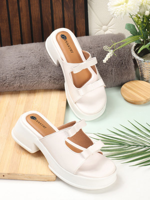 SNEAKERSVILLA Women Heels(White , 4)