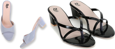 Zaif Women Heels(Black, Grey , 7)
