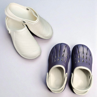 Monrav Men Clogs(White, Navy , 8)