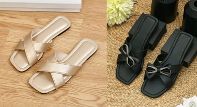 R F C Women Flats(Gold, Black , 6)