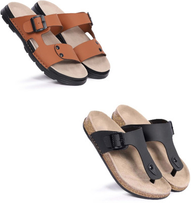 Walkivo Men Sandals(Tan, Black , 6)