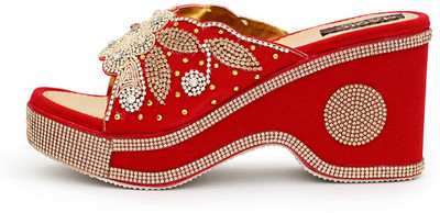 Magic Footwear Women Wedges(Red , 7)