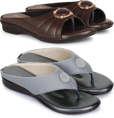 Nekii Traders Women Flats(Brown, Grey , 7)