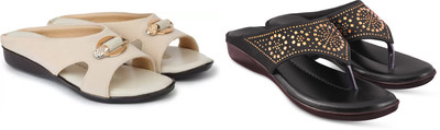 hunyza footwear Women Flats(Beige, Black , 5)