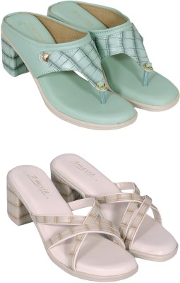 Amayra Collections Women Green, Off White Heels