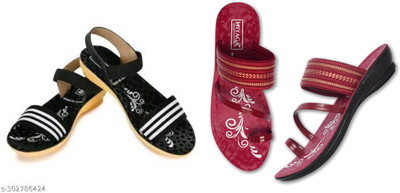 hiyaga Women Casual(Black, Red , 8)