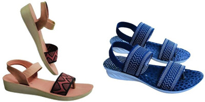 Plama Women Flats(Blue, Orange , 8)