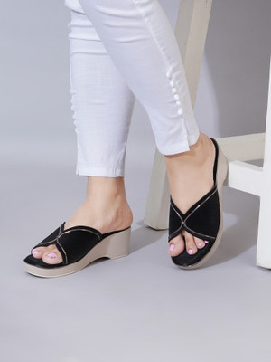 SHOETOPIA Women Wedges(Black , 7)
