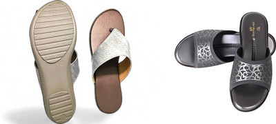 PMS Women Wedges(Grey, Black , 6)