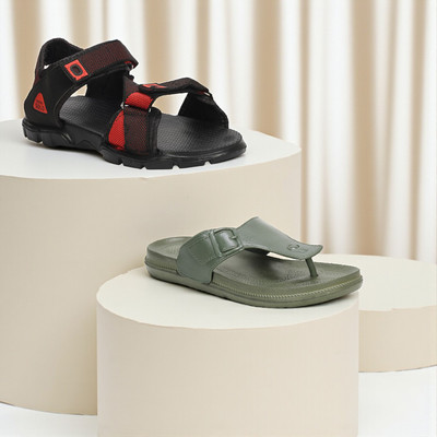 WOCMEC Men Sandals(Red, Green , 9)