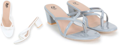 Zaif Women Heels(White, Grey , 7)