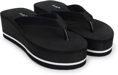 TWO SOFT Women Flip Flops(Black , 7)