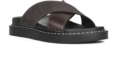 LOUIS STITCH Lightweight Cross Strap Slip-On with PU Cushion Sole Men Sandals(Brown , 10)