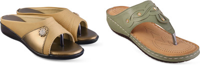 hunyza footwear Women Flats(Beige, Green , 8)