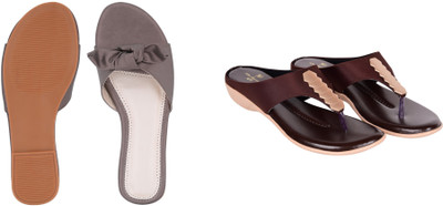 PMS Women Wedges(Grey, Maroon , 7)