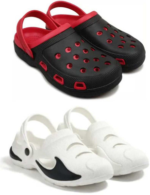 hxn Men Clogs(Red, White , 6)