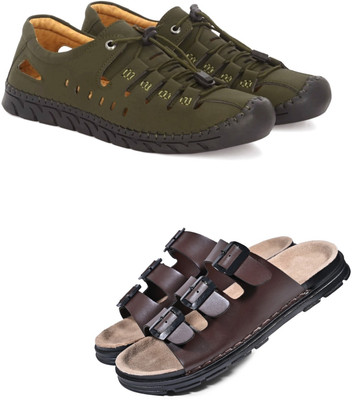 Walkivo Men Sandals(Green, Brown , 7)
