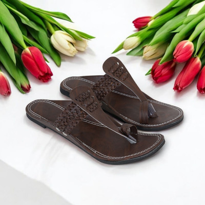 DFR Ethnic Sandals Men Rajasthani Slipper Chappals Men Casual(Brown , 8)