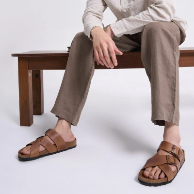 FAUSTO Men Sandals(Tan , 8)