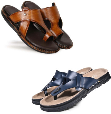 Walkivo Men Sandals(Tan, Blue , 7)