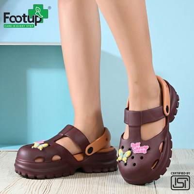 Footup Super Soft|Orthopedic|Comfortable|Lightweight|Diabetic Women Clogs(Brown , 8)