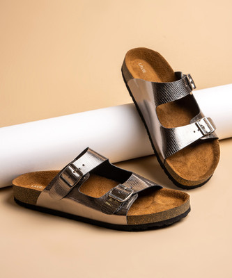 LAVIE Comfort and Adjustable Buckle Straps Premium Stylish Casual Women Flats(Silver , 6)