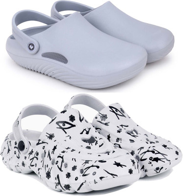 KAPYANSH Men Combo Pack of 2, Ultra cushion, Flipflops, Slipper, Slides, Sandal, Clogs Men Casual(Grey, White , 7)
