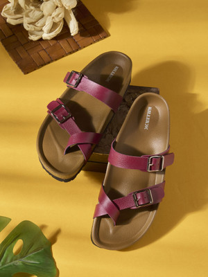 KILLER Stylish Dual Strap Buckle Design Women Casual(Maroon , 6)