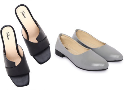 Todhwear Women Heels(Black, Grey , 5)