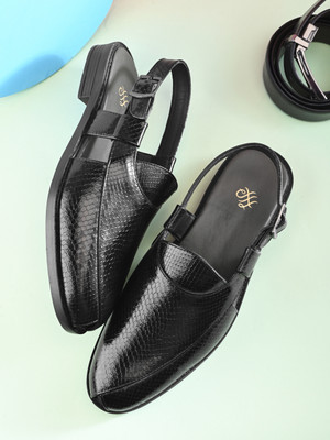 House of Pataudi Men Sandals(Black , 6)