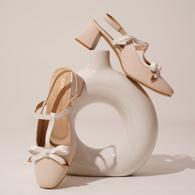 jm looks Women Heels(Beige , 6)