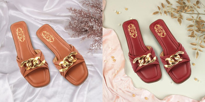 R F C Women Flats(Brown, Maroon , 7)