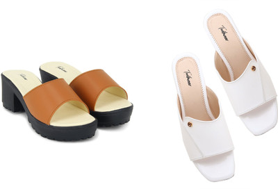 Todhwear Women Heels(Tan, White , 6)