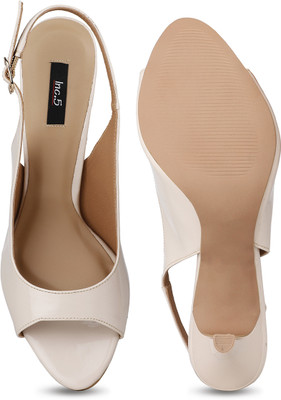 Inc.5 Party Wear Solid Square Toe Stiletto Heel Sandals Women Heels(Beige , 2)