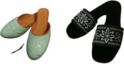 Dualstep Women Flats(Black, Green , 7)