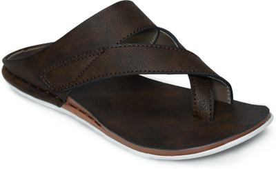 STEPFOX Premium Cross Strap Slip-On Slipper for Daily and Ethnic Wear Men Sandals(Brown , 6)