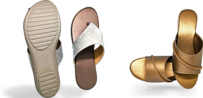 PMS Women Wedges(Grey, Gold , 6)