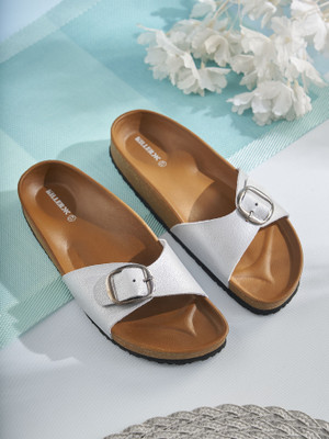 KILLER Stylish Dual Strap Buckle Design Women Casual(Silver , 8)
