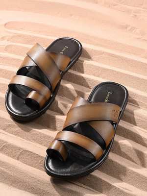 LOUIS STITCH Tan Lightweight Open Toe Kohlapuri Style Leather Sandals Men Sandals(Tan , 6)