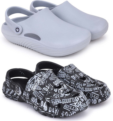 Pampy Angel Men Combo Pack of 2, Ultra cushion, Flipflops, Slipper, Slides, Sandal, Clogs Men Casual(Grey, Black , 6)