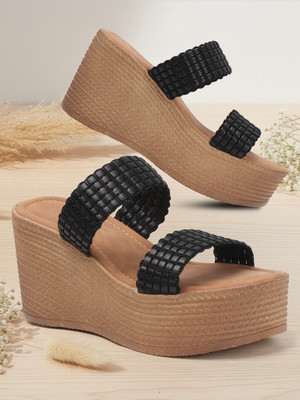 VENDOZ Women Wedges(Black , 3)