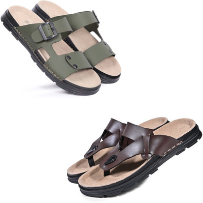 Walkivo Men Sandals(Green, Brown , 10)
