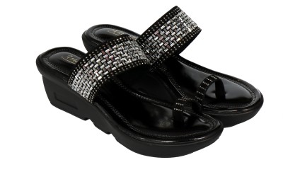 Amayra Collections Women Black, Silver Wedges
