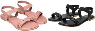 Kuhu Creations Women Flats(Black, Pink , 5)